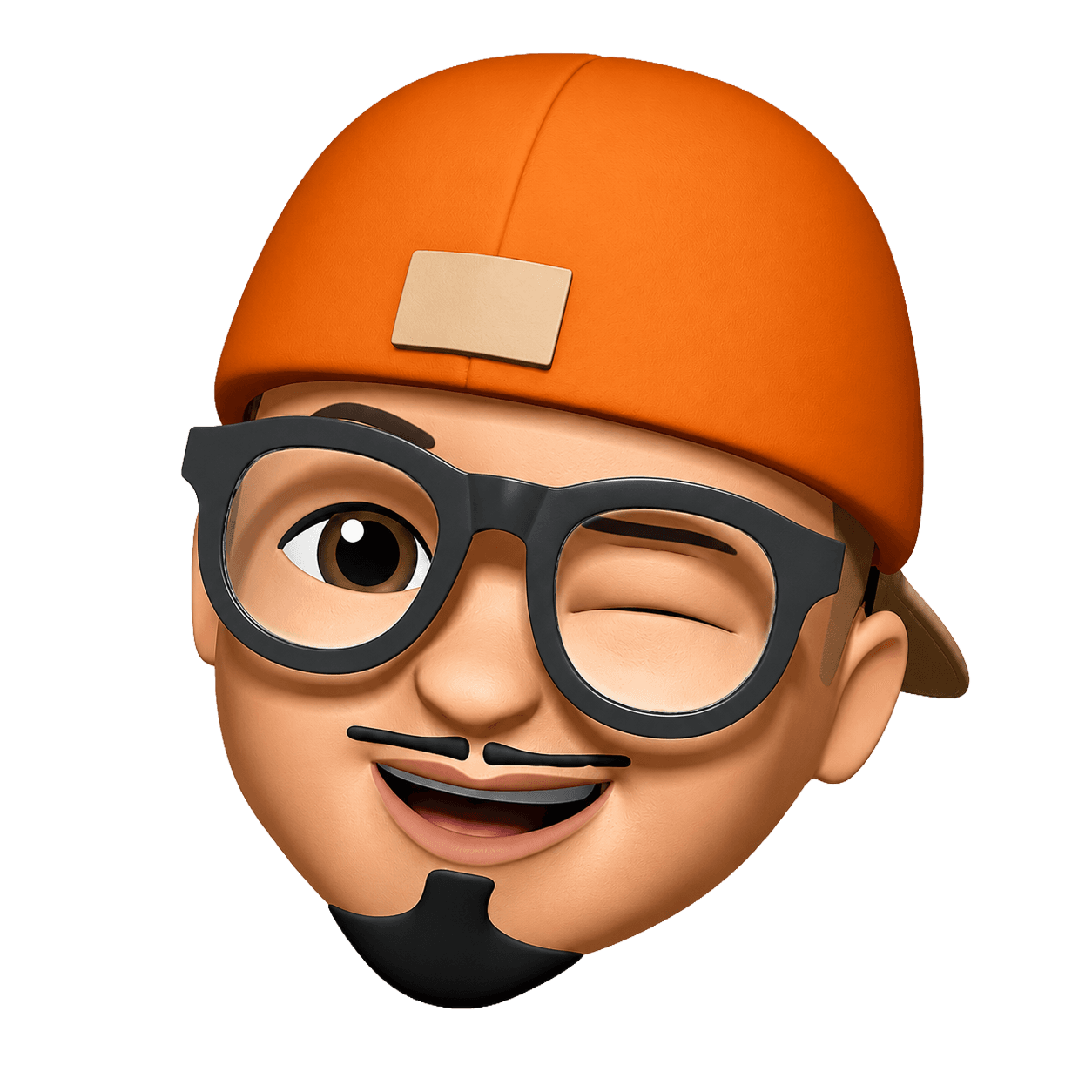 Anantha, a memoji in an orange nadamel cap and glasses