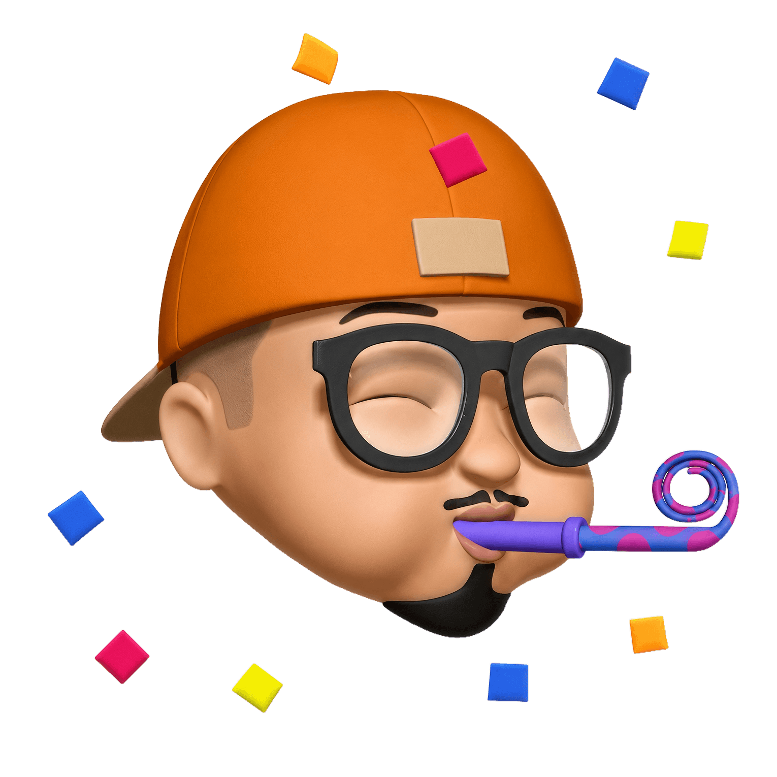 Anantha, a memoji in an orange nadamel cap and glasses