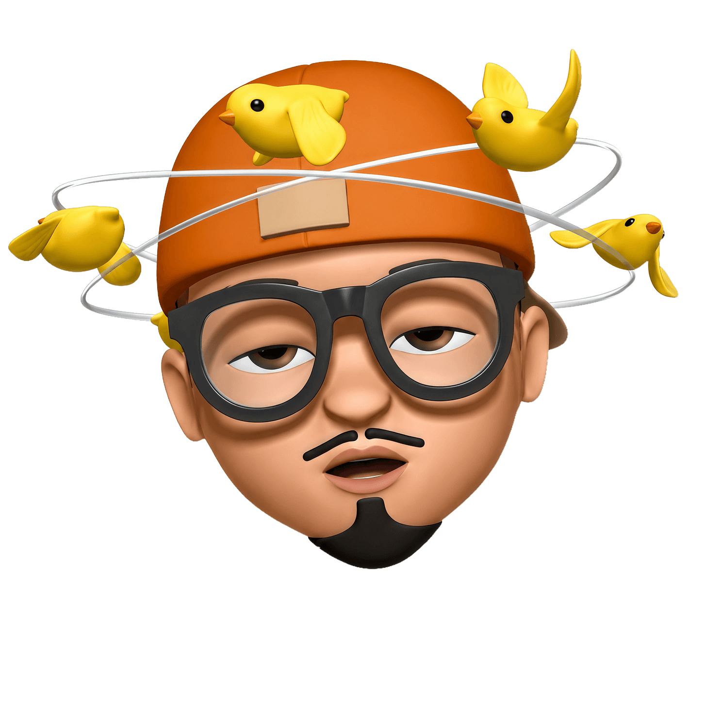 Anantha, a memoji in an orange nadamel cap and glasses